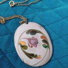 Vintage Hand Painted Pendant Artist Signed  Enamel On Copper Mcm W  Clipearrings