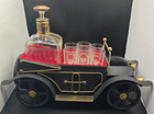 Vintage Metal Musical Scotch Decanter   Shot Glass Set In Antique Car Base