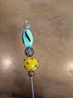 Antique Glass Hand Blown Beads Hat Pin Victorian Brass Roses   Final