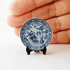 Miniature Blue Royal Christmas Ceramic Plates Dollhouse Winter Decor Set Of 4