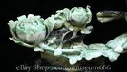 11  Old Chinese Dushan Jade Peony Flower Auspicious Bird Potted Plant Statue