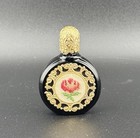 Vintage Pompadour Miniature Glass Perfume Bottle Black And Gold Filigree 1950s