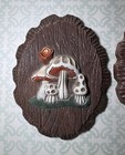 2 Vintage Mushroom Wall Plaques Wall Decor Art 1970s Retro Pressed Foam 9 x7 