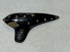H  Fiehn Ocarina C1 Austria Black Antique Gold Hand Painted Clay Flute 4   
