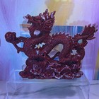 Antique Blood Red Chinese Lacquer Ware Dragon W ball And Jade Carved