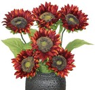  Long Stem Artificial Sunflowers 6pcs  Red Silk Faux Sunflower Red Long Stem