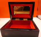 Black Lacquer Retangle Trinket Wood Box Mother Of Pearl Floral Inlay