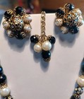 Vtg Hobe Blck Wht Gld Filigree Rhinestone Lucite Demi Parure Necklace Earrings 