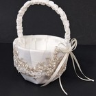 Flower Girl White Small Basket Pearls And Rhinestones Wedding Embellished Unique