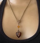 Vintage Necklace Art Nouveau Pendant Antique Amber Topaz Czech Glass Rhinestone