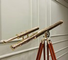 Handcrafted Brass Nautical Telescope On Wooden Tripod   Brass Finish