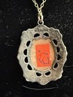 Antique Art Deco Hand Carved Shell Cameo Necklace With Enamel Bezel