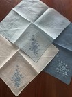 Lot 3 Blue Linen Handkerchiefs Floral Embroidered Vintage Wedding Something Blue