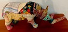 Vtg Rare22   rhino Statue Rhinoceros Boho Patchwork Sari Fabric Over Paper Mache