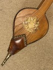Antique Oak   Leather Fireplace Bellows - Royal Coat Of Arms Brass Emblem