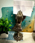 Rare Victorian Art Nouveau Hand Card Holder     Ornate Lady Note Stand     Antique