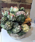 Intrada Italian Ceramic Fruit   Vegetable Basket Sculpture 11  X 11  Very Nice