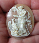 Antique 1800 s Carved Shell Cameo Greek Goddess W  An Eagle 49mm X 40mm Width 