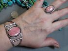 Navajo Natural Rhodochrosite Sterling Silver Cuff Bracelet   Ring Sz9 Signed