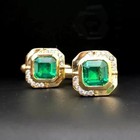 3ct Asscher Cut Lab Created Green Emerald Men s Cufflinks 14k Yellow Gold Plated