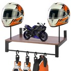 Wooden Helmet Organizer Rack With 5 Hooks Helmet Hanger Wall Mount For Display