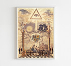 Masonic Temple Pillars And Crest  Freemasonry Print  Vintage Masonic Wall Art 