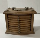 Vintage 8 Piece Wooden Cork Coaster Set With Holder Midwestern Retro Mcm Chest