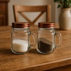 Retro Mason Jar Salt And Pepper Shaker Set     Clear Glass With Stainless 