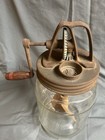 Antique Hand Crank Butter Churn Wooden Paddle  59 Metal Lid 4qt Glass Jar