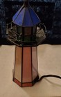 Vintage Stained Glass Lighthouse Lamp Accent Light Nautical Nightlight Works