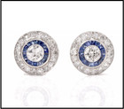 Vintage Art Deco Style 3ct Diamond   Sapphire Wedding 925 Silver Stud Earrings