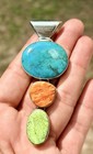 Vintage E l Native American 925 Turquoise Spiny Oyster   Green Turquoise Pendant