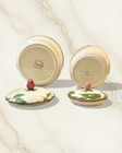 Franciscan 2pc Lidded Ceramic Floral Jar Set Beige Pink Green Printed