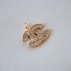 Chanel Zipper Pull Pendant  Clear Rhinestones  Gold  22mm  Stamped