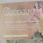 Vtg 70  Round Cleopatra Vinyl Tablecloth White Green Lace Floral Christmas Mcm