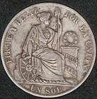Scarce Peru Un Sol - 1881 B f   rb Left Of Shield  - 90  Silver Crown