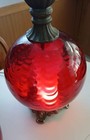 Pair Of Mid Century Modern Red Glass Table Lamps   Vintage Optic Globe Lamps   H