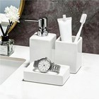 White Bathroom Accessory Set 3 Pcs ceramic Soap Dispenser And Toothbrush Hold   
