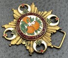 Vtg Robbin   s Co Victorian Shriners Aaonms Guilloche Enamel Oranges Buckle Fob  