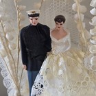 Vtg 50s Wedding Cake Topper  Couple  Swans Column  Heart  Flowers