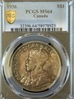 C498 1936 Canada George V Silver Dollar Pcgs Ms 64 Royal Canadian Mint  Km31