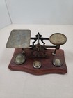 Antique Postal Scale Brass W walnut Base And Weights