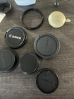 Mixed Camera Accessories Lot Canon Lens Caps Battery Charger Vivitar Tripod
