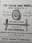 1871 Railroad Advertising  Taylor Iron Works High Bridge New Jersey Car Wheels