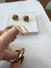Vintage Juliana Style Amber Rhinestone Bracelet   2 Pair Earrings Set Unsigned