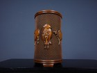Chinese Natural Boxwood Hand-carved Exquisite Five Oxen Pattern Brush Pot 7621