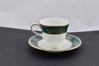 Wedgwood Fine Bone China Agincourt Blue   Gold Footed Demitasse Cup saucer-mint
