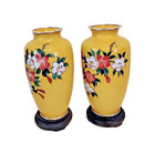 Pair Of Vintage Japanese Akagi Shoten 7 25  Cloisonne Enamel Hibiscus Vases