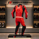 Men s 1pc Motorcycle Racing Suit Leather Ce Armor Track Race Red White