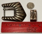 Vtg Wage Sterling Silver Overlay Belt Buckle   Belt Loop Ribbed Western Ribbed
